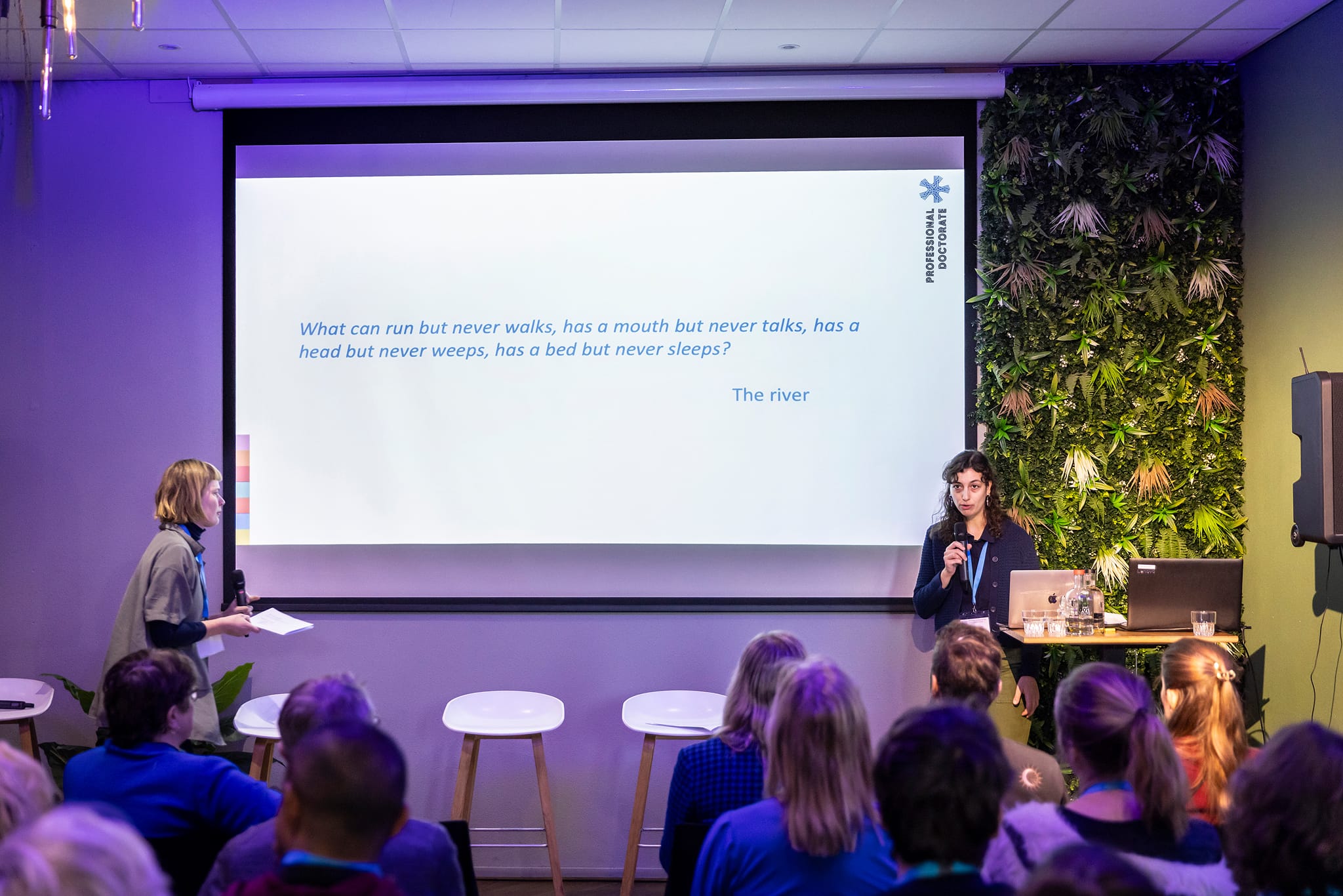 Keynote 'The River Speaks' by PD candidate Sophia Bardoutsou together with Maud van den Beuken at PD Day Symposium 2025 (picture by Barbara Medo)