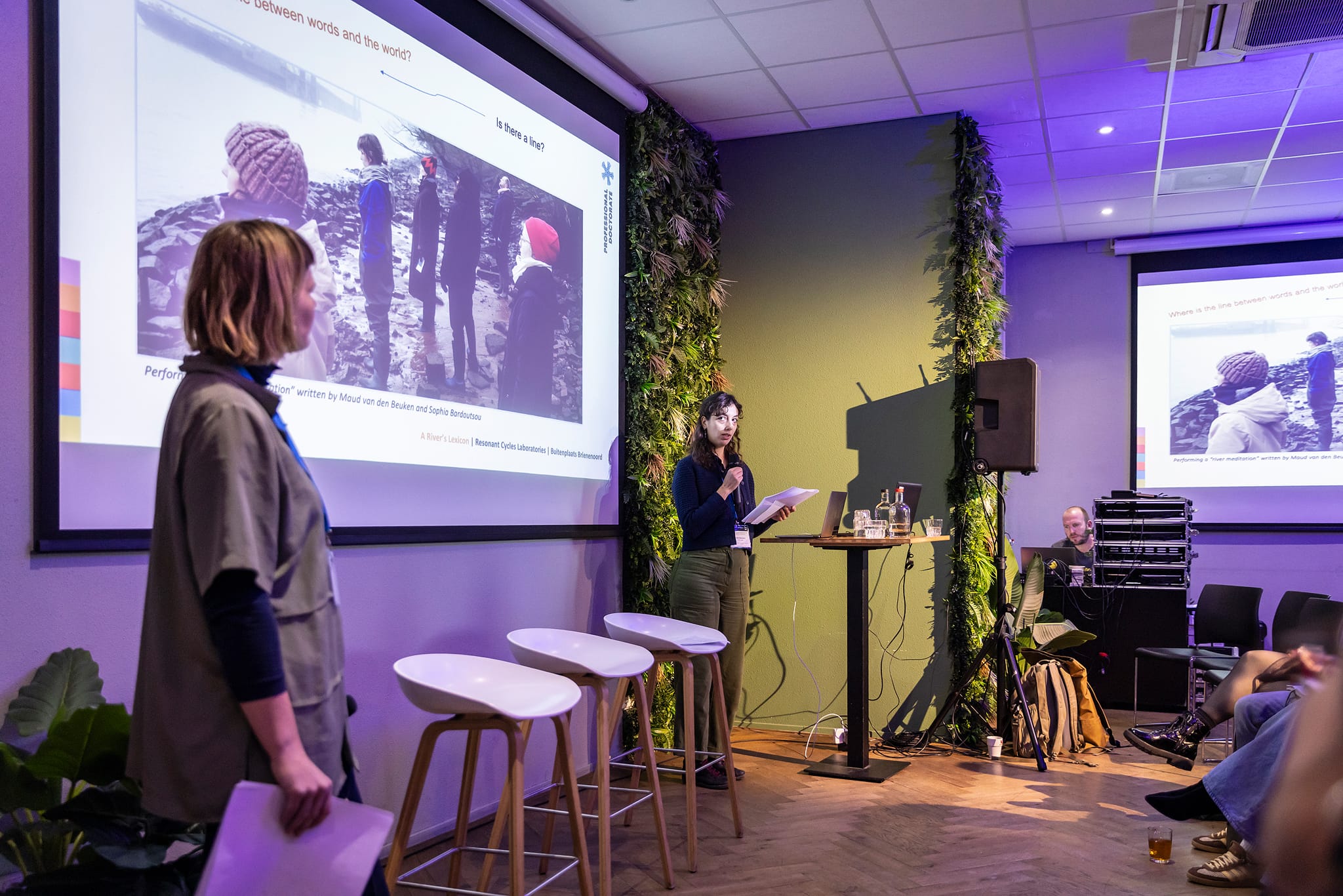 Keynote 'The River Speaks' by PD candidate Sophia Bardoutsou together with Maud van den Beuken at PD Day Symposium 2025 (picture by Barbara Medo)