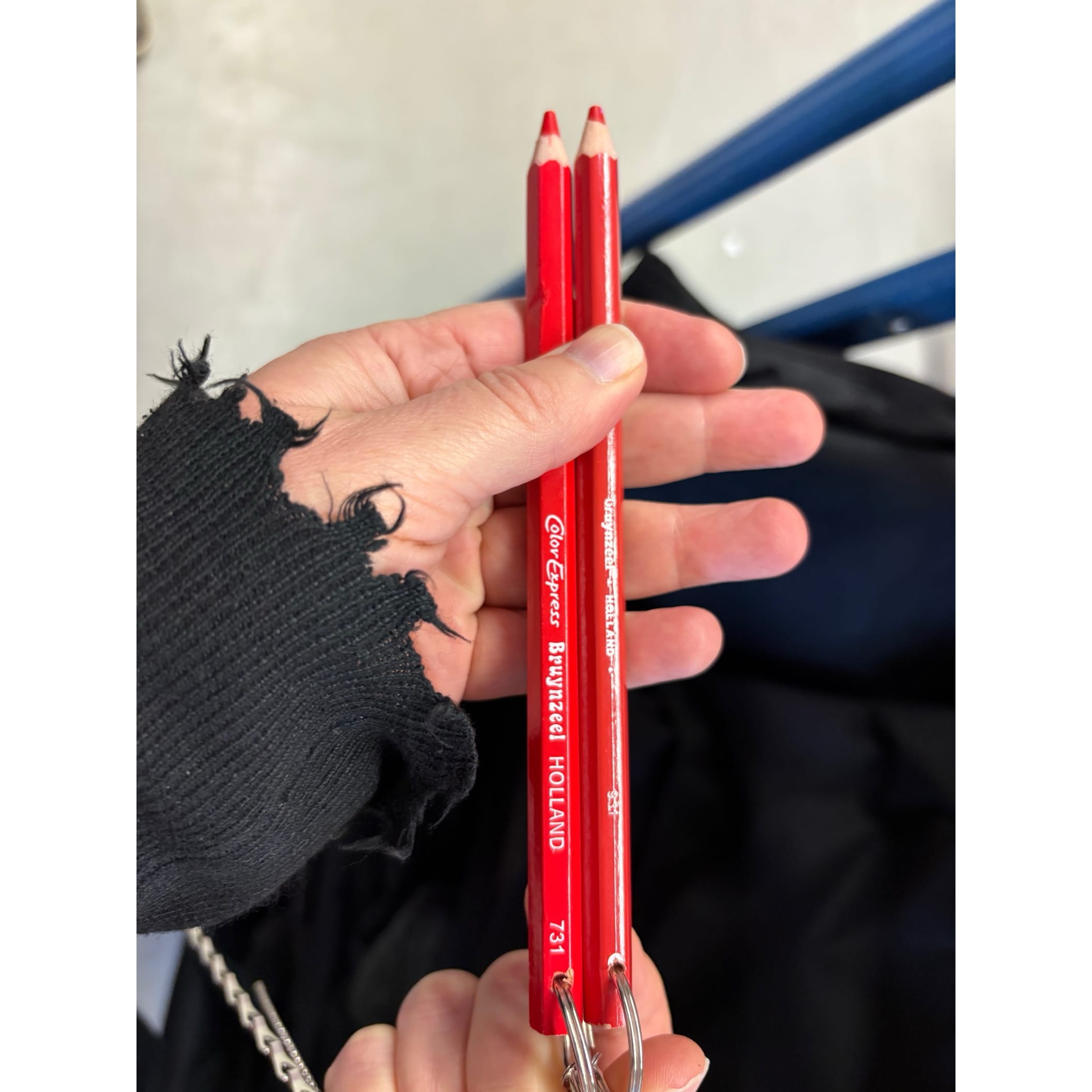 Red voting pencils as documented during Tara Karpinski’s site-specific research with the ‘Unit Verkiezingen’ in the run up to the Tweede Kamer elections in October 2025.